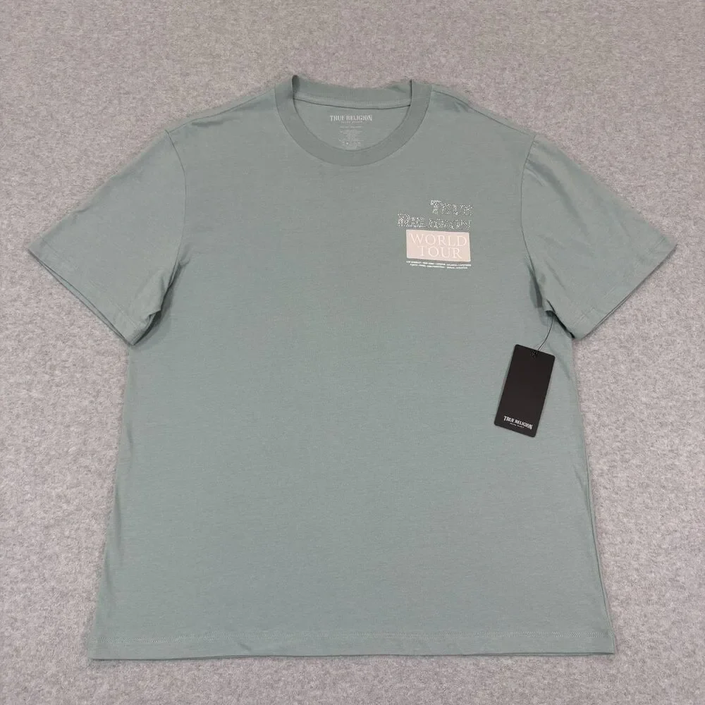 True Religion Men's Crystal Poster Buddha Tee Shirt Medium M Arona Green NWT